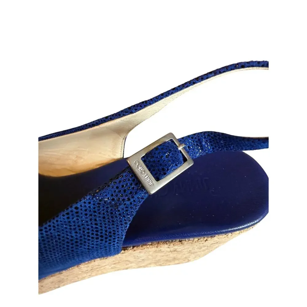 Jimmy Choo Platform Slingback Wedge Cork Peep Toe Sandals Blue 8.5
